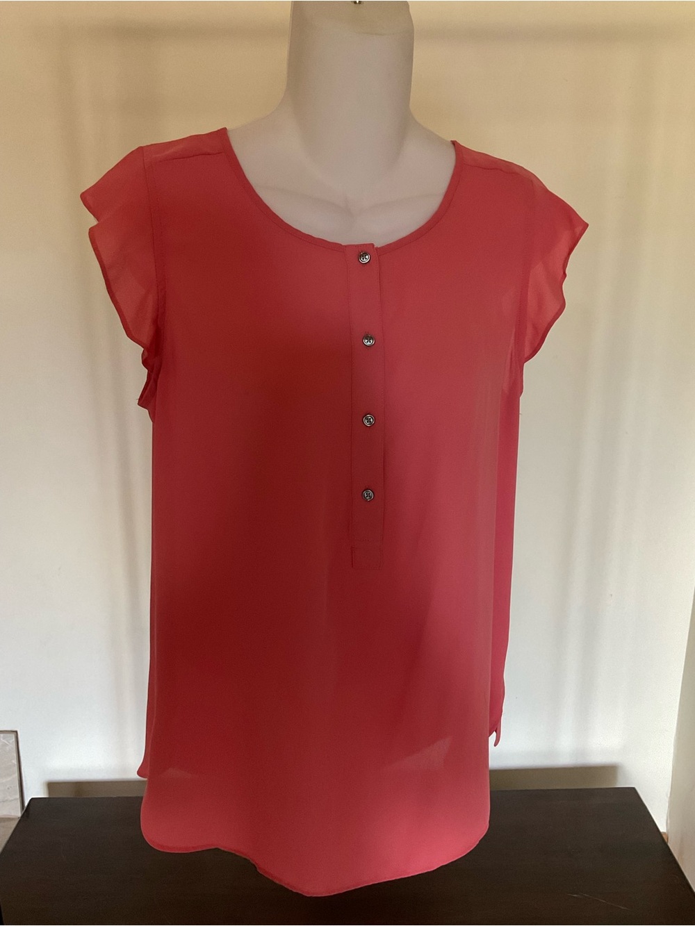 LOFT Coral Button-Front Cap Sleeve Blouse